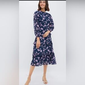 Navy Floral Long Sleeve Dress